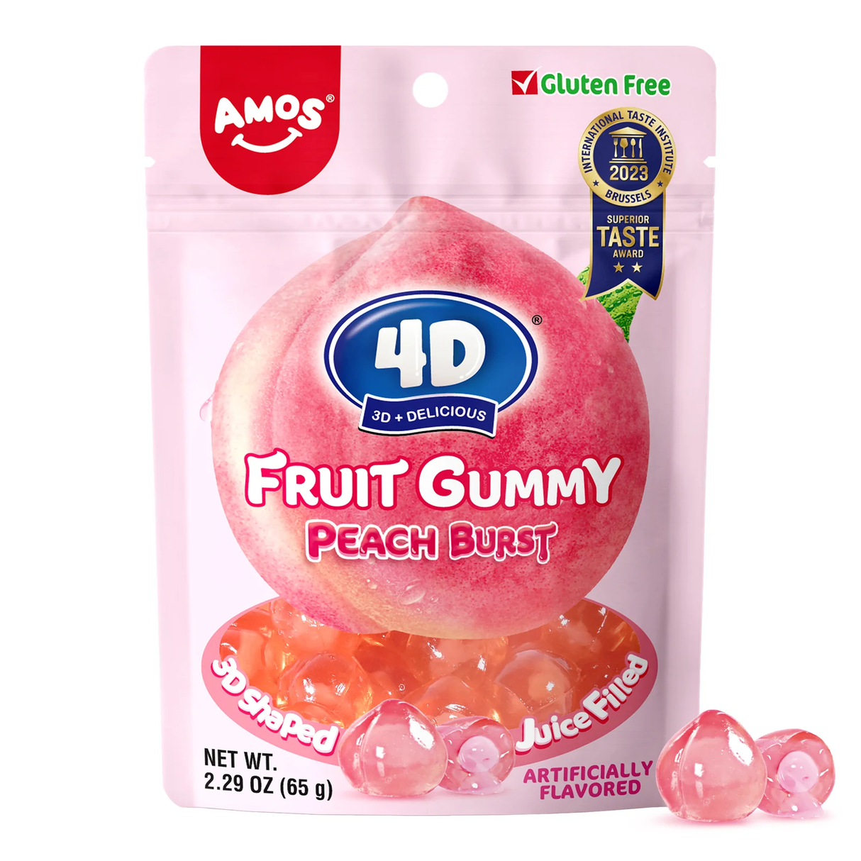 Amos 4D Fruit Gummy Peach 24 x 65g