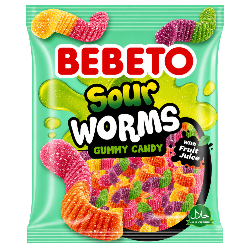 Bebeto Jelly Sour Worms 12 x 80g