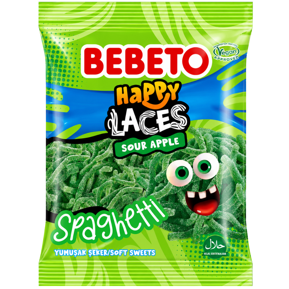 Bebeto Spaghetti Happy Laces Sour Apple 12 x 80g