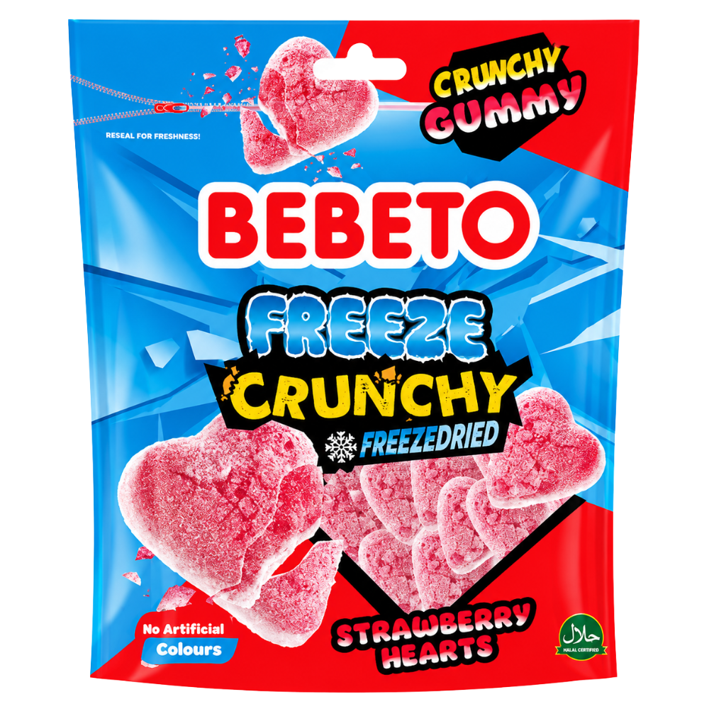 Bebeto Freeze Crunchy Strawberry Hearts 12 x 35g