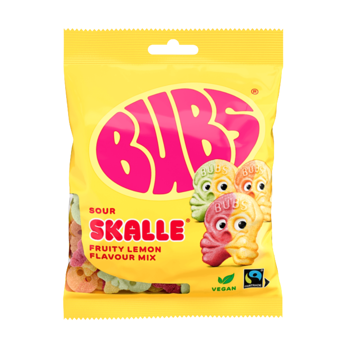 Bubs Godis Sour Skulls Fruity Lemon 16 x 90g