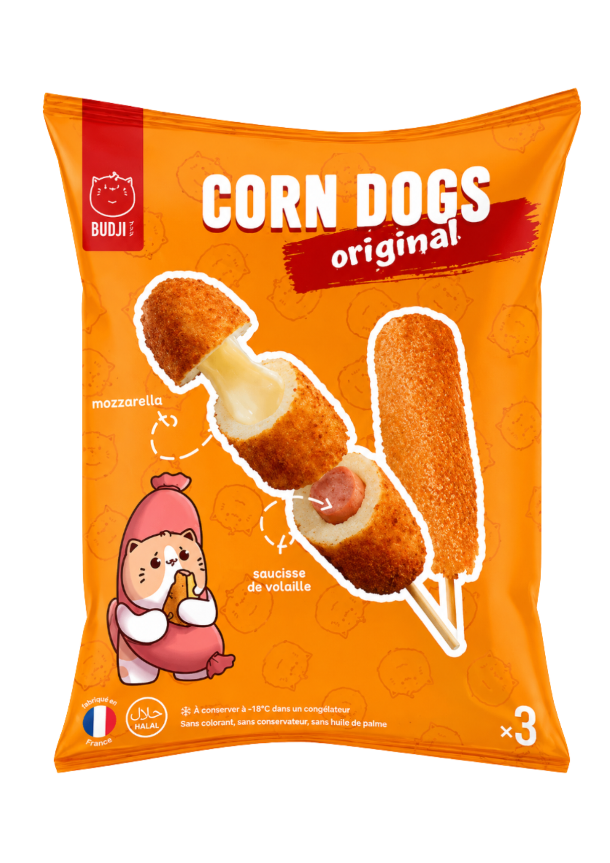 Budji Corn Dog Original Saucisse Mozzarella 12 x 285g