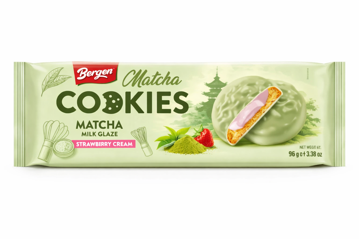 Bergen Matcha Cookies Strawberry Cream 30 x 96g