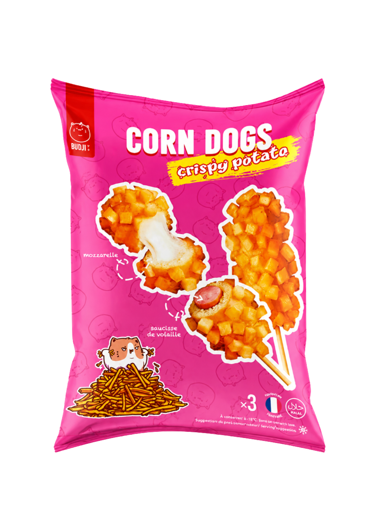 Budji Corn Dog Crispy Potato Saucisse-Mozzarella 12 x 330g