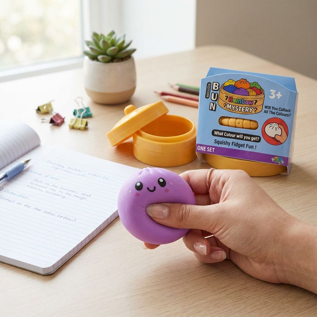 Squishy Small Bun Toy mousse souple slow rise anti-stress format compact couleurs assorties disponible sur My American Shop