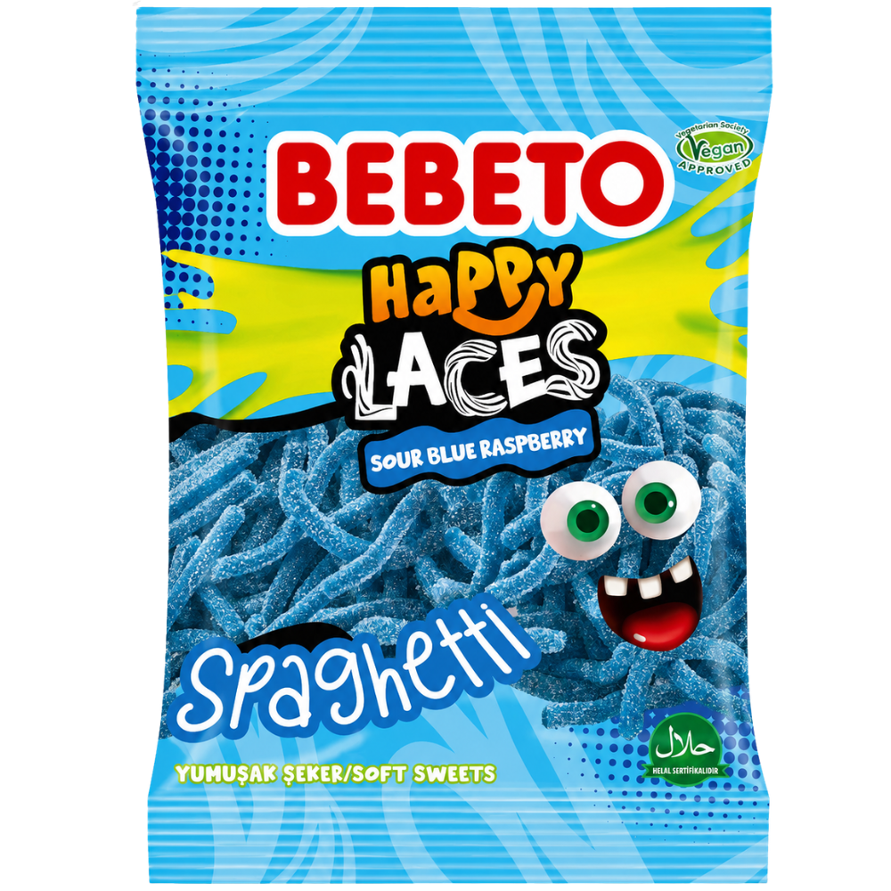 Bebeto Spaghetti Happy Laces Sour Blue Raspberry 12 x 80g