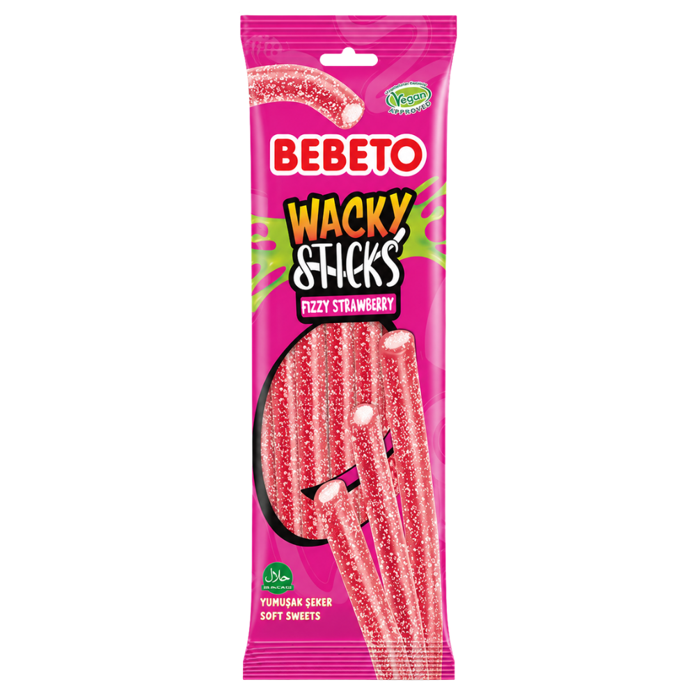 Bebeto Wacky Sticks Fizzy Strawberry 12 x 75g