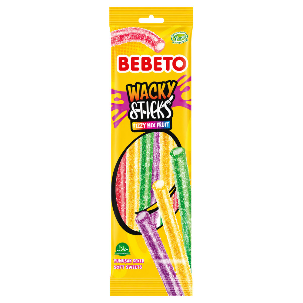 Bebeto Wacky Sticks Fizzy Mix Fruit 12 x 75g