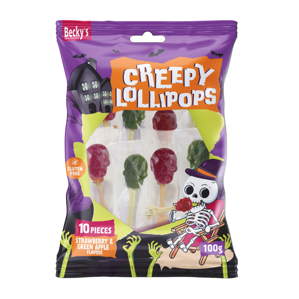 Becky's Creepy Bones Lollipop Apple Strawberry 24 x 100g
