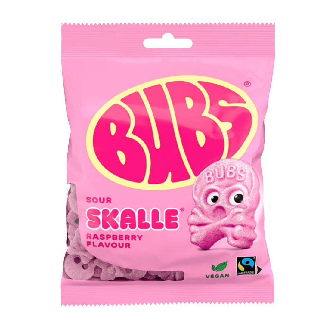 Bubs Godis Cool Foam Skulls Raspberry 12 x 90g