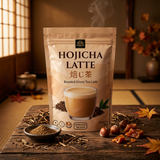 Bardollini Hojicha Latte, poudre instantanée pour latte crémeux au thé vert japonais torréfié, notes de noisette et caramel, texture veloutée façon barista, chaud ou glacé, disponible sur Planet Foods.