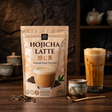 Bardollini Hojicha Latte, poudre instantanée pour latte crémeux au thé vert japonais torréfié, notes de noisette et caramel, texture veloutée façon barista, chaud ou glacé, disponible sur Planet Foods.