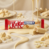 KitKat Chunky White, barre chocolatée grand format enrobée de chocolat blanc fondant avec coeur de gaufre croustillante, édition Nestlé disponible sur Planet Foods, idéale pour une pause gourmande généreuse.