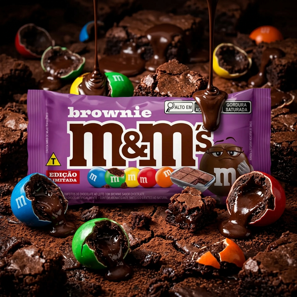 M&M's Brownie, dragées chocolat au lait importées des États-Unis avec coeur fondant saveur brownie cacaoté intense, coque sucrée colorée croquante, snack américain authentique disponible sur Planet Foods.