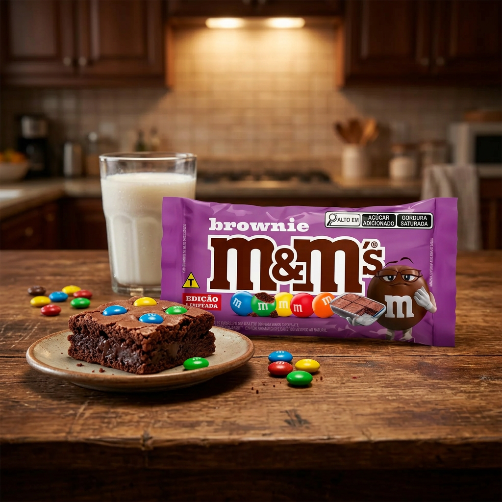 M&M's Brownie, dragées chocolat au lait importées des États-Unis avec coeur fondant saveur brownie cacaoté intense, coque sucrée colorée croquante, snack américain authentique disponible sur Planet Foods.