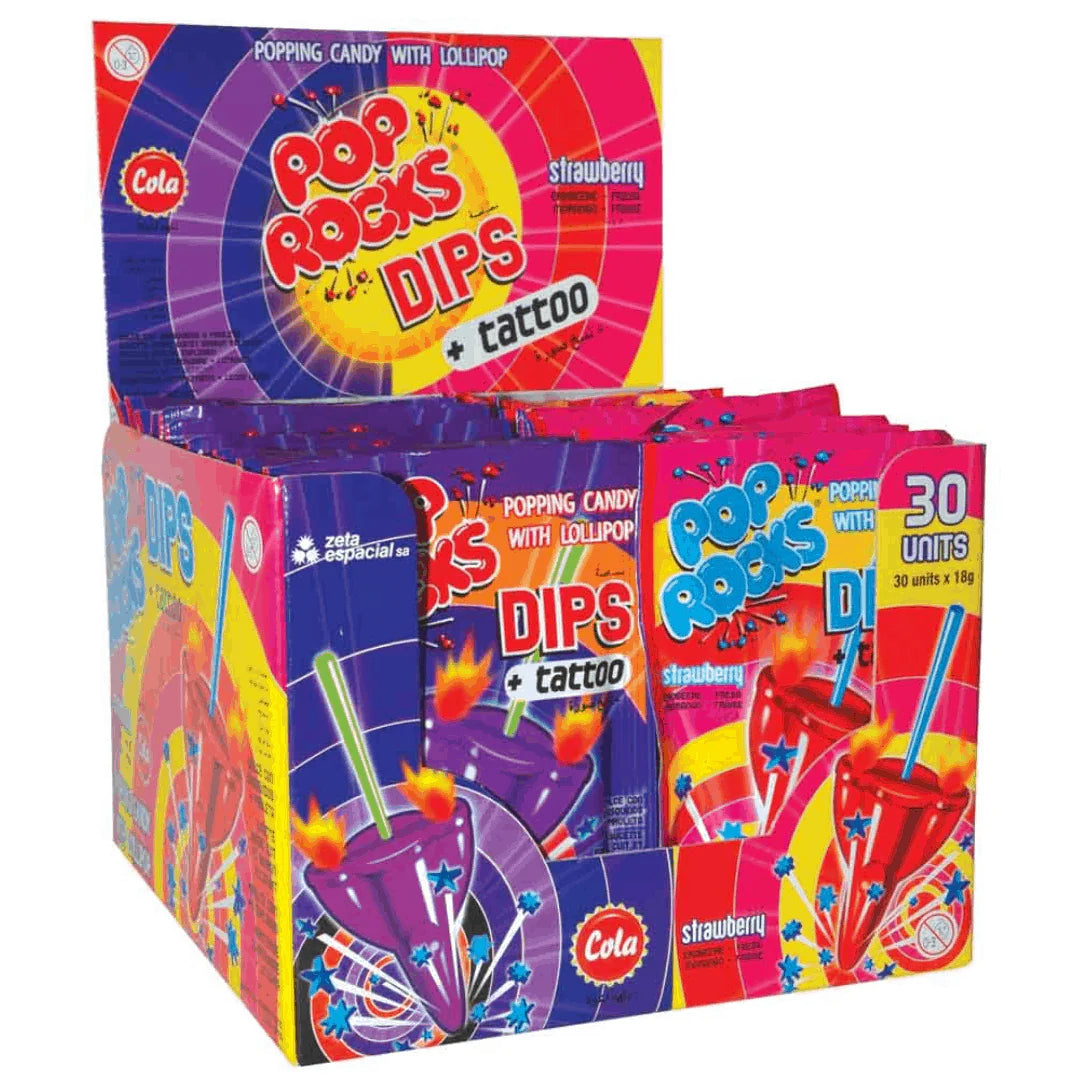 Pop Rocks Dips Popping Candy With Lollipop Cola and Strawberry 30 x 18 ...